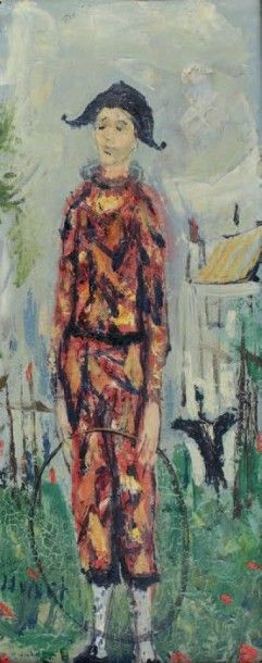 Gabriel DAUCHOT (1927 - 2005) Arlequin au cerceau.
Huile sur toile signée en bas...