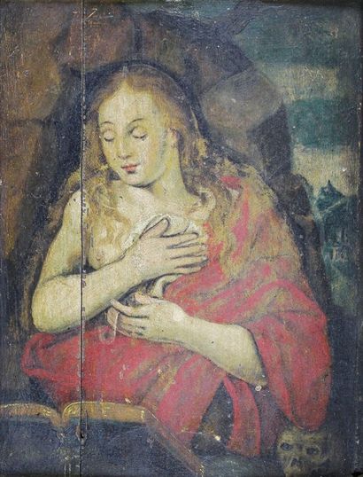 ECOLE DU XVIIIe SIÈCLE 
Madeleine repentante.
Huile sur panneau.
27 x 20,5 cm.