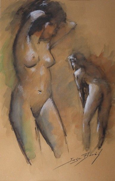 Jorge BORRAS (né en 1952) 
Etude de nus.
Fusain et pastel signé en bas à droite.
Vue:...