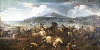 Entourage de PARROCEL, du XVIIe siècle 
Choc de cavalerie.
Huile sur toile.
40,5...