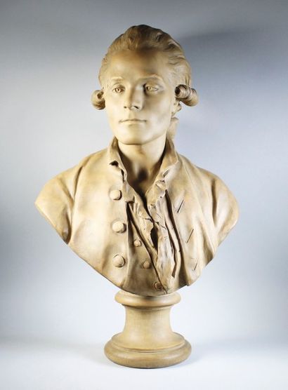 D'après Jean Antoine HOUDON (1741-1828) 
Buste en terre cuite.
Haut.: 68 cm.