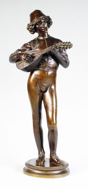 Paul Dubois (1827 - 1905) 
Le musicien florentin.
Epreuve en bronze à belle patine...