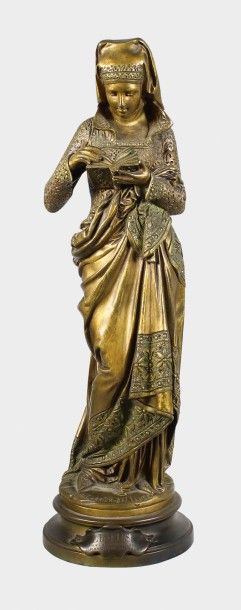 Albert CARRIER -BELLEUSE (1824 - 1887) 
La liseuse.
Epreuve en bronze à patine brun...