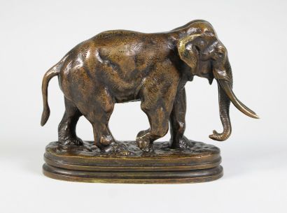 Antoine- Louis BARYE (1795 - 1875) 
Eléphant d'Asie.
Epreuve en bronze à patine brun...