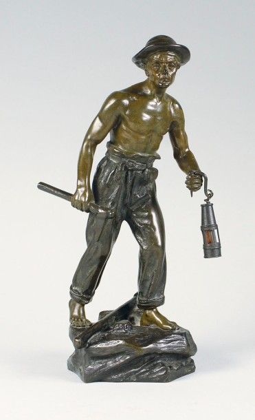 Emile - Joseph CARLIER (1849 - 1927) 
Le mineur.
Epreuve en bronze à patine brun...