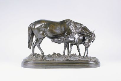 Isidore Jules BONHEUR (1827 - 1901) 
Jument et son poulain.
Epreuve en bronze à patine...