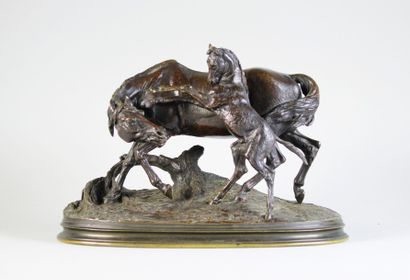 Pierre-Jules MENE (1810 - 1879) 
Jument arabe et son poulain.
Epreuve en bronze à...