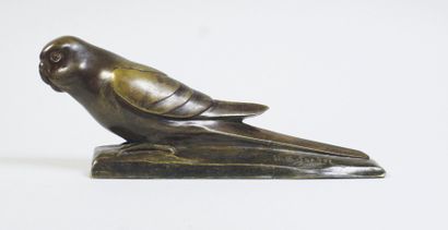 Edouard Marcel SANDOZ (1881 - 1971) 
La perruche.
Epreuve en bronze à patine brun...