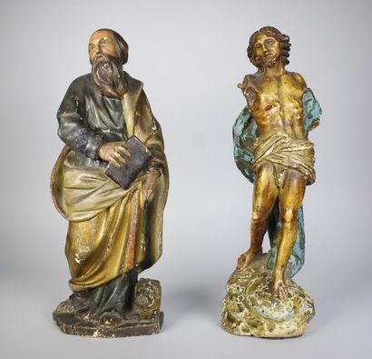 null Le Christ ressuscité et Saint Marc.
Deux statuettes en bois polychrome. Vers...