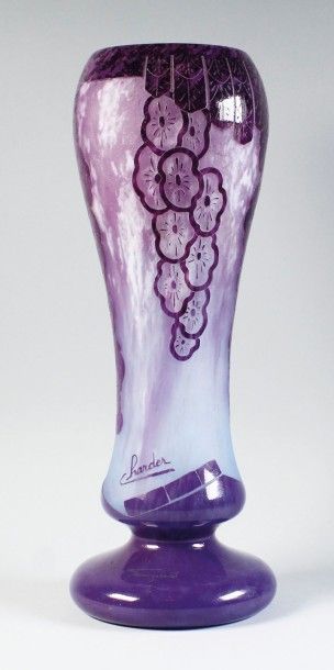 LE VERRE FRANÇAIS. 
Charder.
Vase Lavande sur piédouche en verre dans les tons violet...
