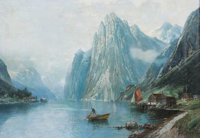 SCHMITZ 
Les îles Lofoten.
Huile sur toile signée en bas à droite.
70,5 x 100,5 ...