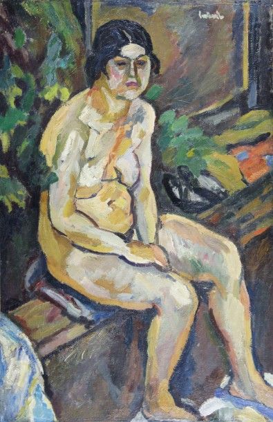 Maurice Albert LOUTREUIL (1885 - 1925) 
Nu orange dans le jardin.
Huile sur toile...