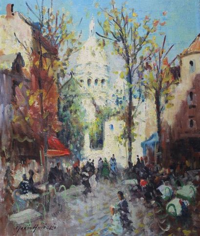 Merio AMEGLIO (1897 - 1970) 
Montmartre.
Huile sur toile signée en bas à gauche.
55...