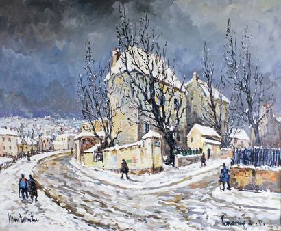L. P. Robert LAVOINE (1916 - 1999) 
Montmartre, rue du Chevalier de la Barre.
Huile...