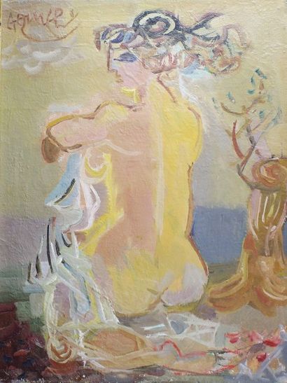 Emeric GOMERY (1902 - 1969) 
Baigneuse assise.
Huile sur toile signée en haut à gauche,...