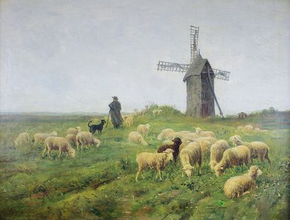 Albert CHARPIN (1842 - 1924) Le berger au moulin.
Huile sur toile signée en bas à...