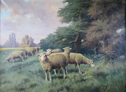 Emile GIRAUD (1850 - 1914) Le troupeau.
Huile sur toile signée en bas à droite.
50,5...