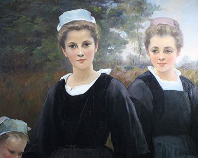 Fanny Laurent FLEURY (1848 - 1920) Les bretonnes.
Huile sur toile signée en bas à...