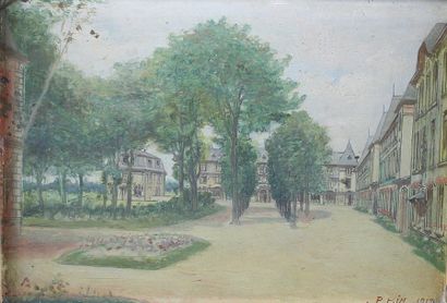 P. BIN Vue de la Villa Medicis à St Germain-en-Laye, 1913.
Huile sur panneau signé...