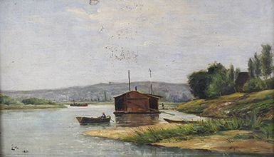 Paul LIOT (1855 - 1902) La Seine au Pecq.
Huile sur toile signée et datée 1885 en...