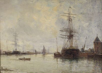 BERTHON (XIXe siècle) Voiliers au port.
Huile sur toile signée en bas à gauche.
24,5...
