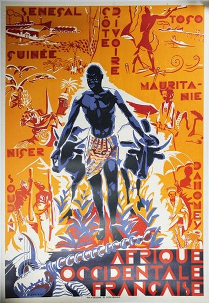 Roger DURIEUX (XXe siècle) Afrique Occidentale Française.
Affiche lithographiée en...