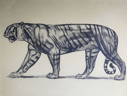Paul JOUVE (1873 - 1978) Tigre marchant.
Lithographie numérotée 53/100 n bas à gauche...