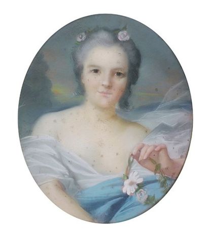Ecole du XIXe siècle dans le goût du XVIIIe 
Portrait de jeune femme.
Pastel à vue...