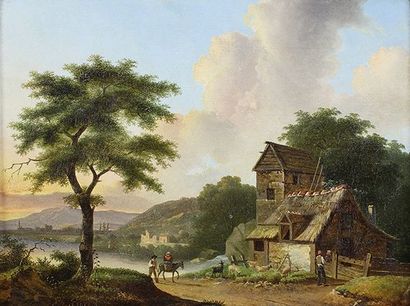 Philippe BUDELOT (act.1793 - 1841) 
Deux paysages de rivières animés.
Deux huiles...
