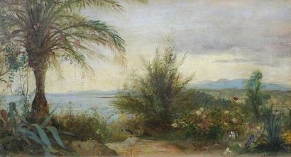 Fernand LEMATTE (1850 - 1929) 
La Côte tropicale.
Huile sur toile signée en bas à...