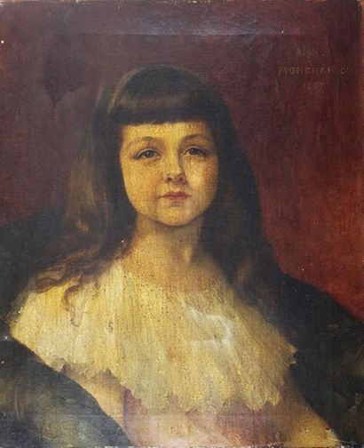 Alphonse MONCHABLON (1835 - 1907) 
Portrait de fillette,1897.
Huile sur toile signée...