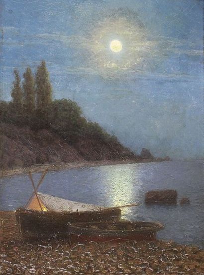 DMITRIEFF (XXe siècle) 
Barque au lever de lune.
Huile sur toile signée en bas à...