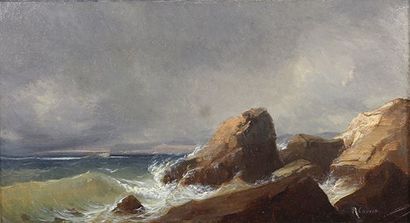 Edouard Louis CAUVIN (1817 - 1900) 
Les rochers près de Toulon.
Huile sur carton...