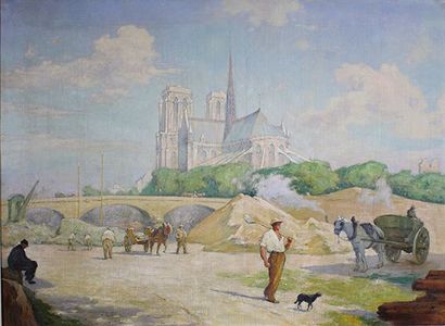 Gaston KNECHT (1875 - 1968) 
Chevet de Notre-Dame vu du quai de la Tournelle.
Huile...