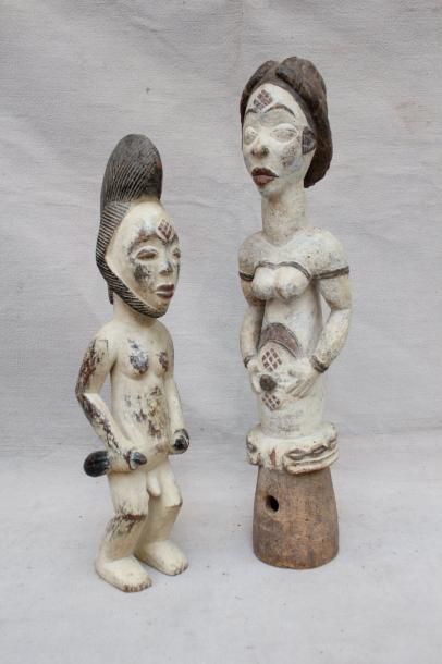 null Deux sculptures en bois peint style Nigéria