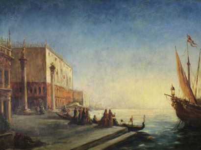 École du XIXe siècle 
Venise. 17526/19
Huile sur toile.
46 x 61 cm.