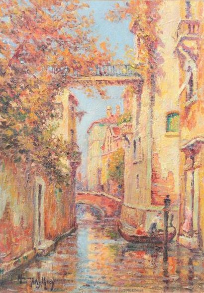 Henry MALFROY (1895 - 1944) 
Gondolier à Venise.
Huile sur toile signée en bas à...