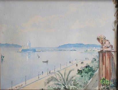 Marie Aimée LUCAS-ROBIQUET (1858 - 1959) 
Vue de Trapani en Sicile.
Aquarelle sur...