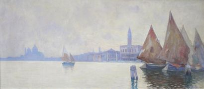 Marcel Canet (1875 - 1959) 
Voiliers à Venise.
Huile sur toile signée en bas à droite.
100...