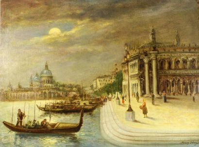 János DUNAY (XX) 
Vue de Venise.
Huile sur toile signée en bas à droite.
49,5 x 66...