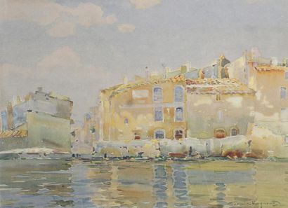 Casimir RAYMOND (1870 - 1955) 
Les Martigues.
Aquarelle signée en bas à droite.
26...