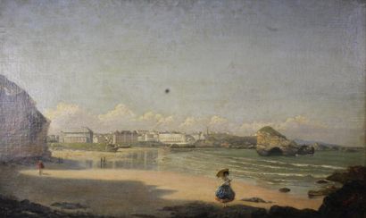 Emmanuel Joseph LAURET (1809 - 1882) 
Vue de Biarritz.
Huile sur toile signée en...