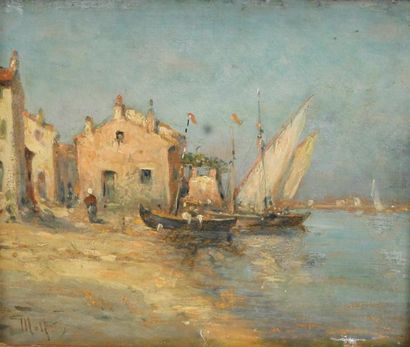 MALFROY (XIXe - XXe siècle) 
Le port des Martigues.
Huile sur panneau signé en bas...