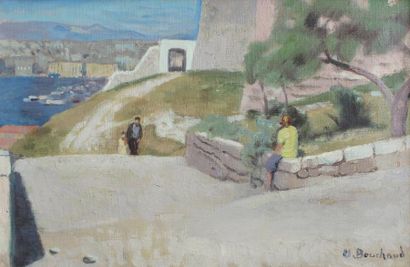 Etienne BOUCHAUD (1898 - 1989) 
Le fort Saint Nicolas à Marseille.
Huile sur toile...