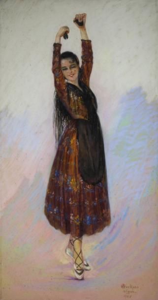 Emile DECKERS (1885 - 1968) 
La danseuse aux castagnettes, 1937.
Pastel signé et...