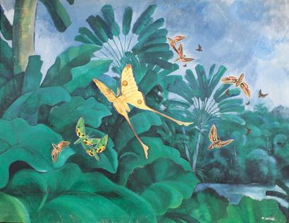 André COLLOT (1897 - 1976) 
Papillons.
Huile sur carton signé en bas à droite.
60...