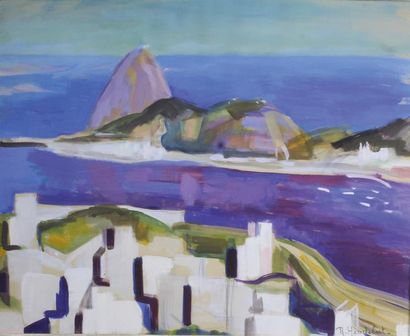 Raymonde HEUDEBERT (1905-1991) 
Vue de Rio.
Gouache signée en bas à droite.
39 x...