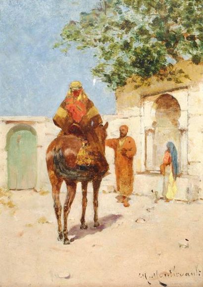 Charles MONTLEVAULT (1835 - 1897) 
Cavalier arabe devant une fontaine.
Huile sur...