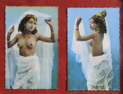 null Ensemble de 12 cartes postales berbères de femmes orientales dévêtues, encadrées...