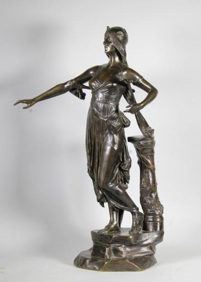 Edouard DROUOT (1859 - 1945) 
Femme orientale.
Epreuve en bronze à patine brun foncé...